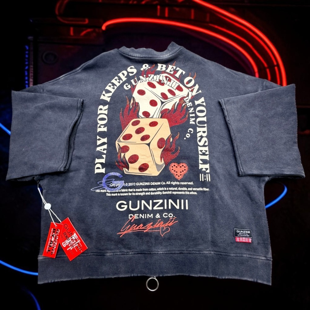 Gunzinii Bet On Yourself Sweatshirt Adult Med. Black Acid-Washed Streetwear NWT